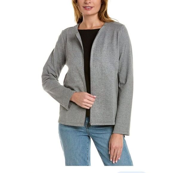 Eileen Fisher Jacket‎ Womens Size Large Gray Round Neck Full Zip Casual Preppy - Picture 3 of 10